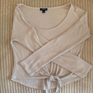 Express Cream Knit Tie-Front Top